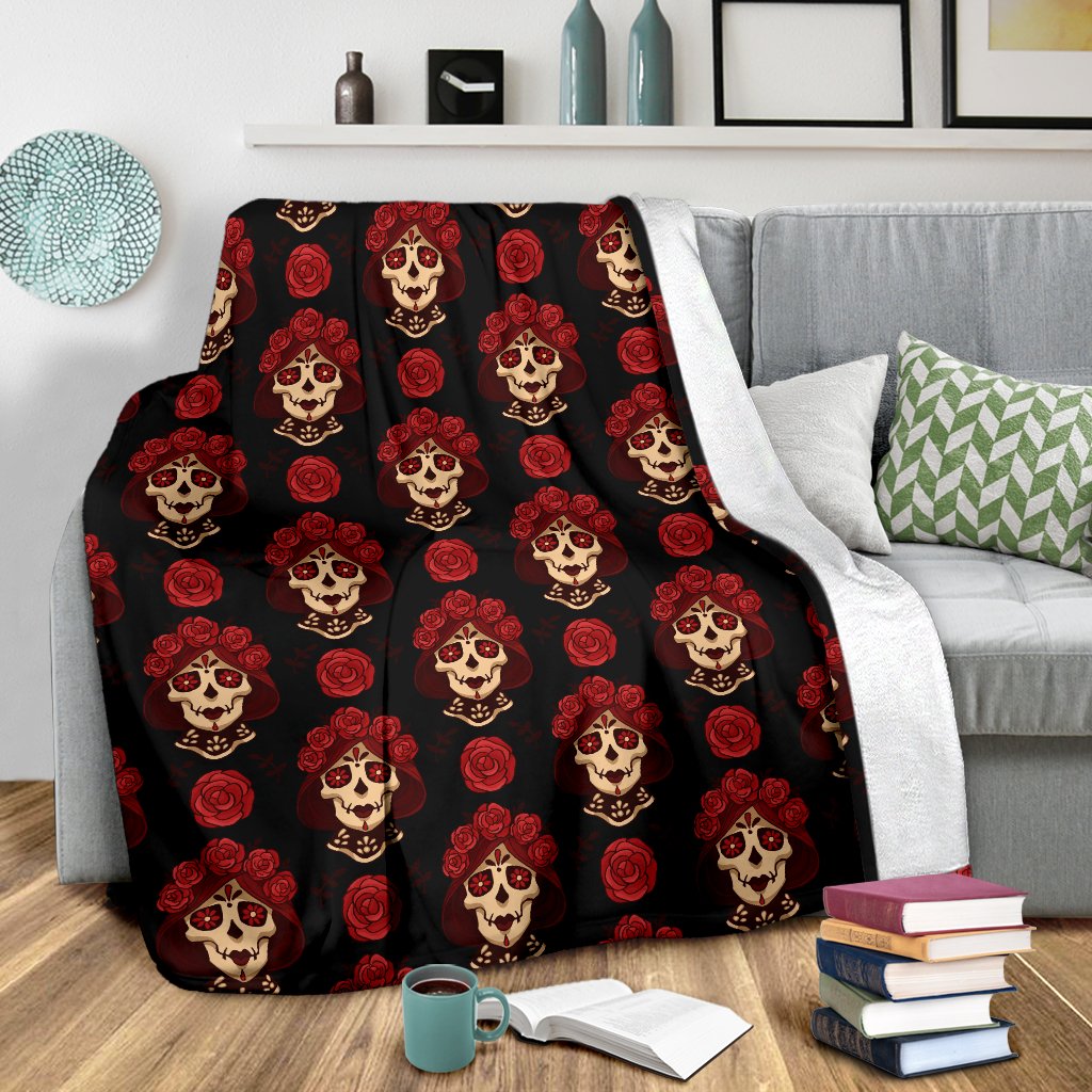Day Of The Dead Skull Girl Pattern Fleece Blanket