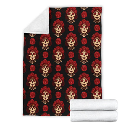 Day Of The Dead Skull Girl Pattern Fleece Blanket