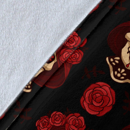 Day Of The Dead Skull Girl Pattern Fleece Blanket