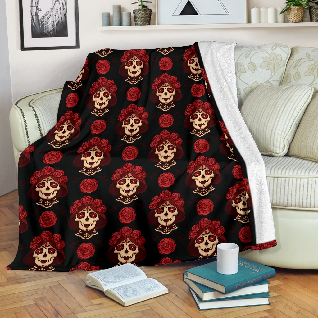 Day Of The Dead Skull Girl Pattern Fleece Blanket