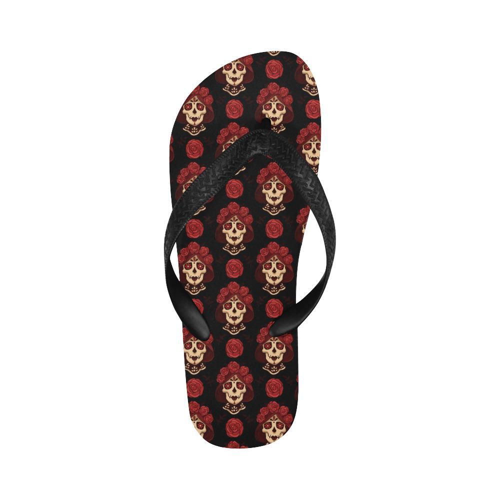 Day of the Dead Skull Girl Pattern Flip Flops-JTAMIGO.COM