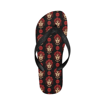 Day of the Dead Skull Girl Pattern Flip Flops-JTAMIGO.COM