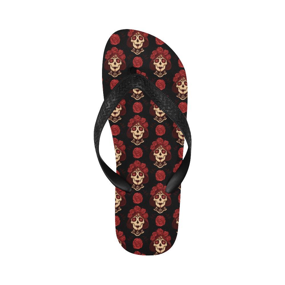 Day of the Dead Skull Girl Pattern Flip Flops-JTAMIGO.COM
