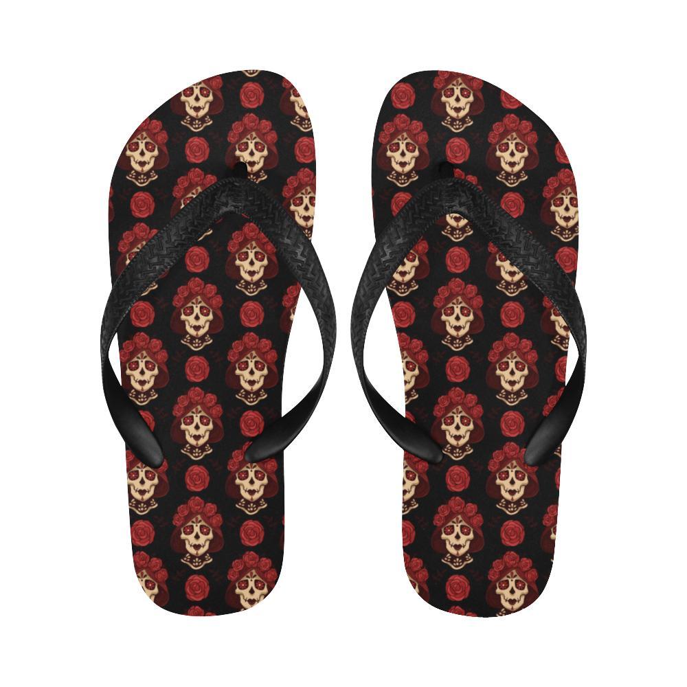Day of the Dead Skull Girl Pattern Flip Flops-JTAMIGO.COM