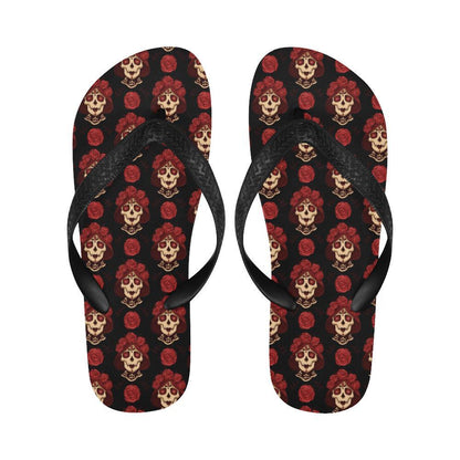 Day of the Dead Skull Girl Pattern Flip Flops-JTAMIGO.COM