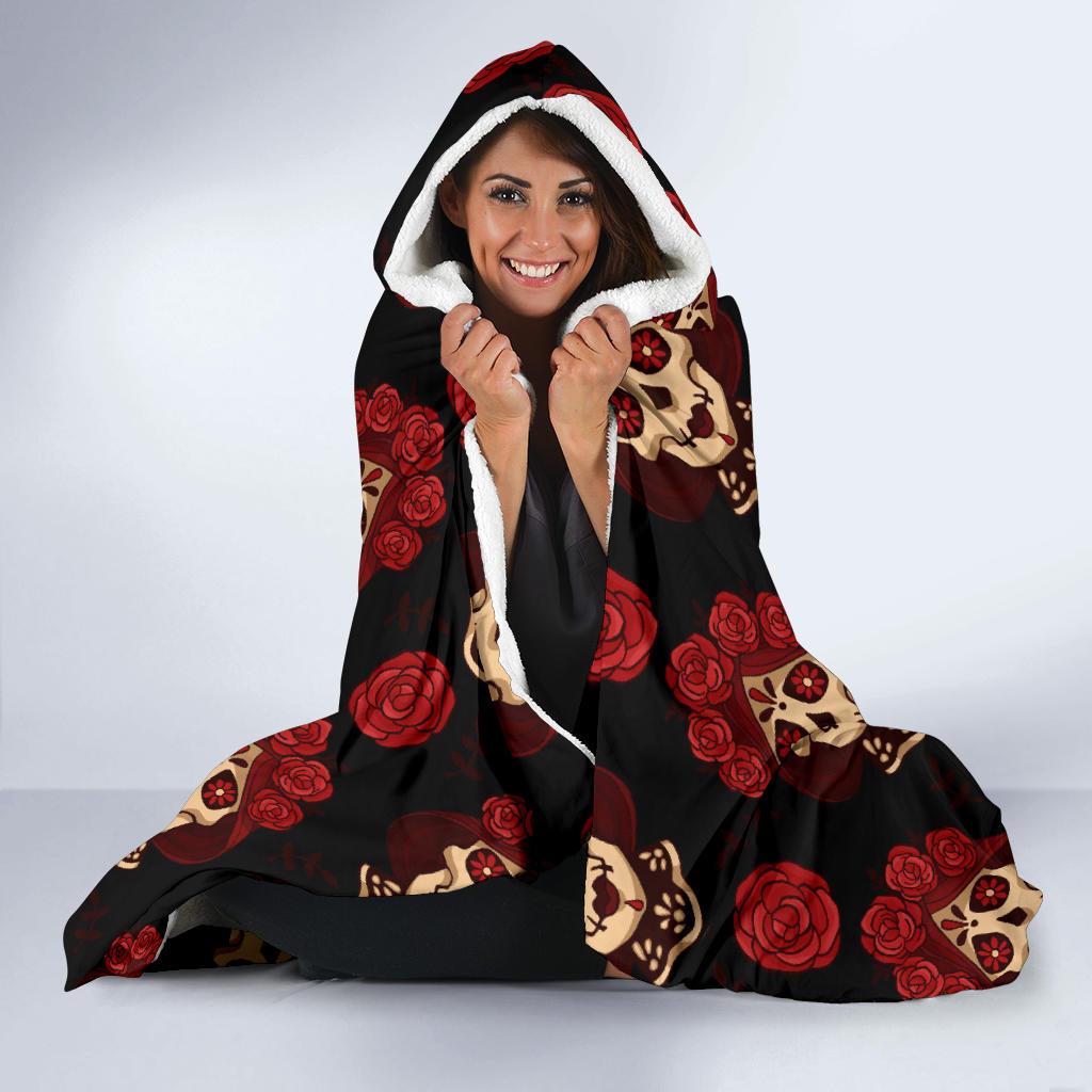 Day of the Dead Skull Girl Pattern Hooded Blanket-JTAMIGO.COM