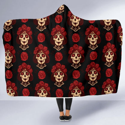 Day of the Dead Skull Girl Pattern Hooded Blanket-JTAMIGO.COM