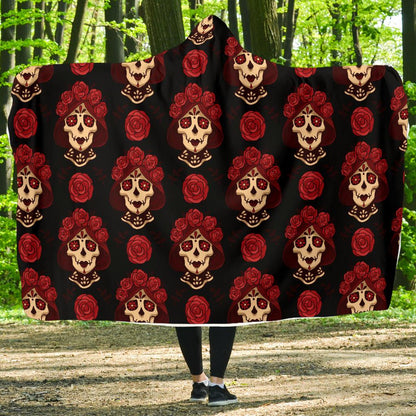 Day of the Dead Skull Girl Pattern Hooded Blanket-JTAMIGO.COM