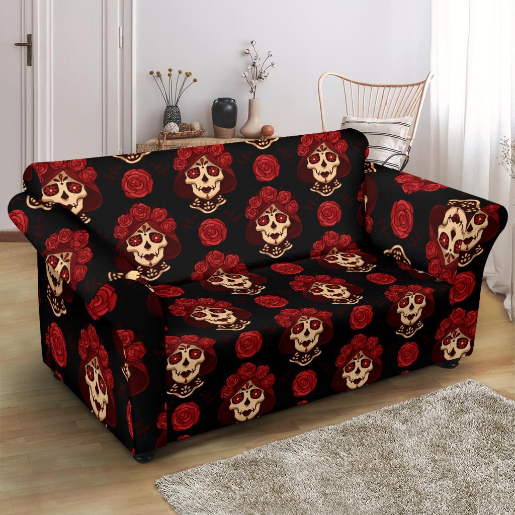 Day of the Dead Skull Girl Pattern Loveseat Slipcover-JTAMIGO.COM