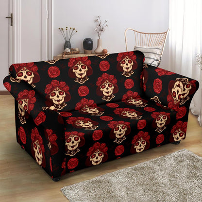 Day of the Dead Skull Girl Pattern Loveseat Slipcover-JTAMIGO.COM
