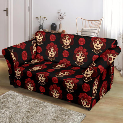 Day of the Dead Skull Girl Pattern Loveseat Slipcover-JTAMIGO.COM
