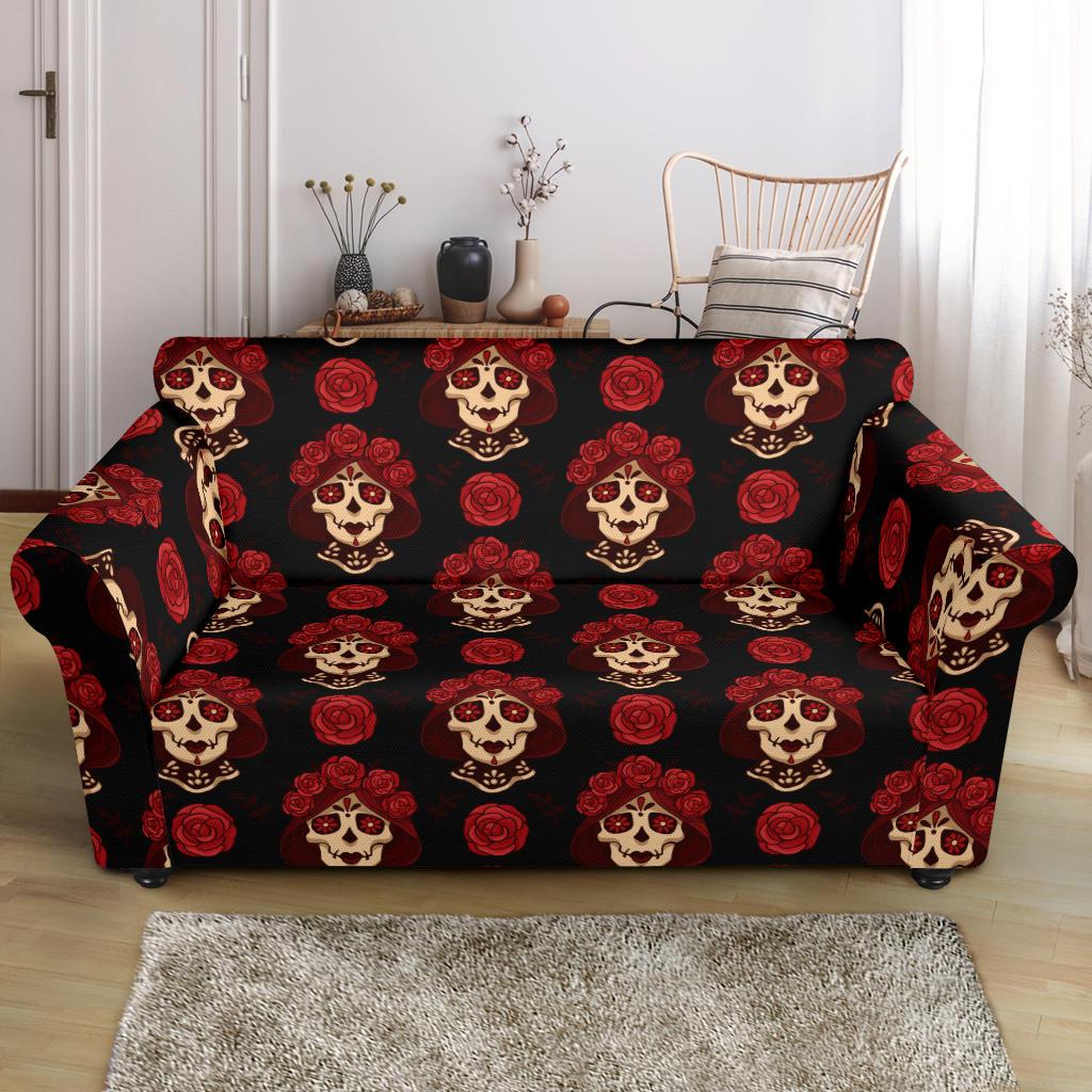 Day of the Dead Skull Girl Pattern Loveseat Slipcover-JTAMIGO.COM