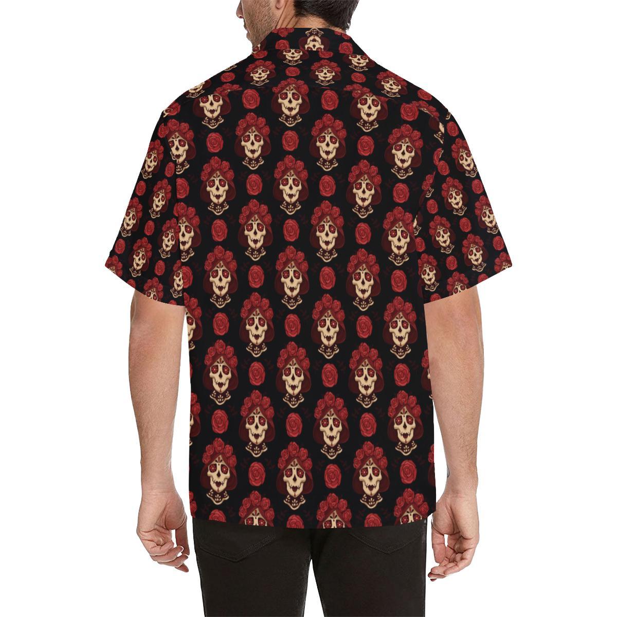 Day of the Dead Skull Girl Pattern Men Aloha Hawaiian Shirt