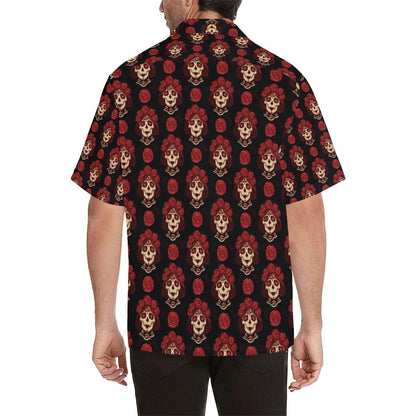 Day of the Dead Skull Girl Pattern Men Aloha Hawaiian Shirt