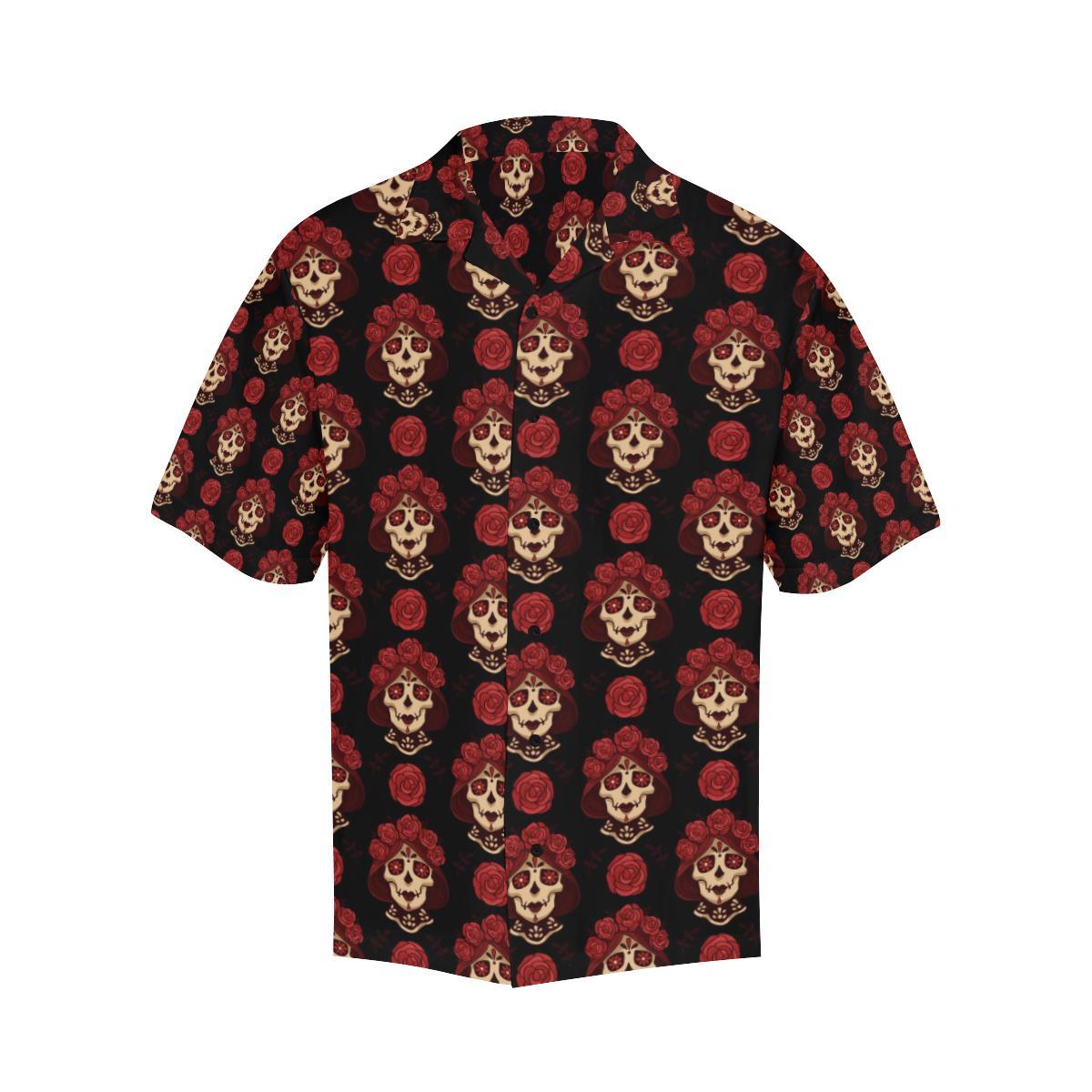 Day of the Dead Skull Girl Pattern Men Aloha Hawaiian Shirt