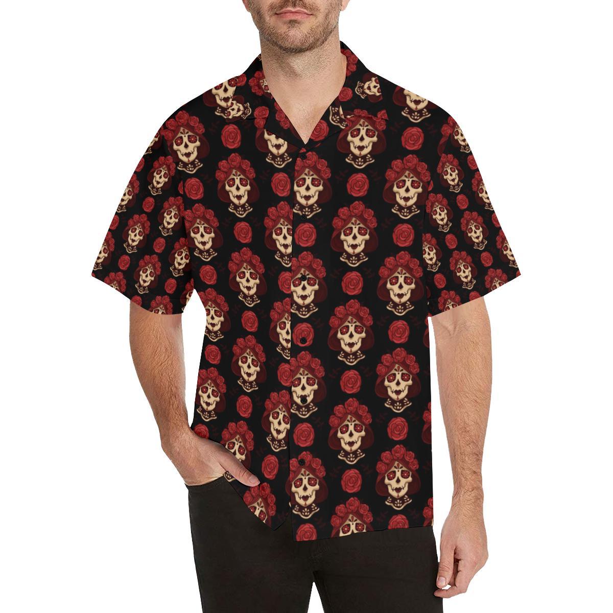 Day of the Dead Skull Girl Pattern Men Aloha Hawaiian Shirt