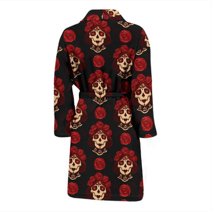 Day of the Dead Skull Girl Pattern Men Bath Robe-JTAMIGO.COM