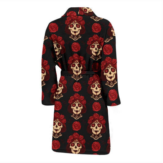 Day of the Dead Skull Girl Pattern Men Bath Robe-JTAMIGO.COM