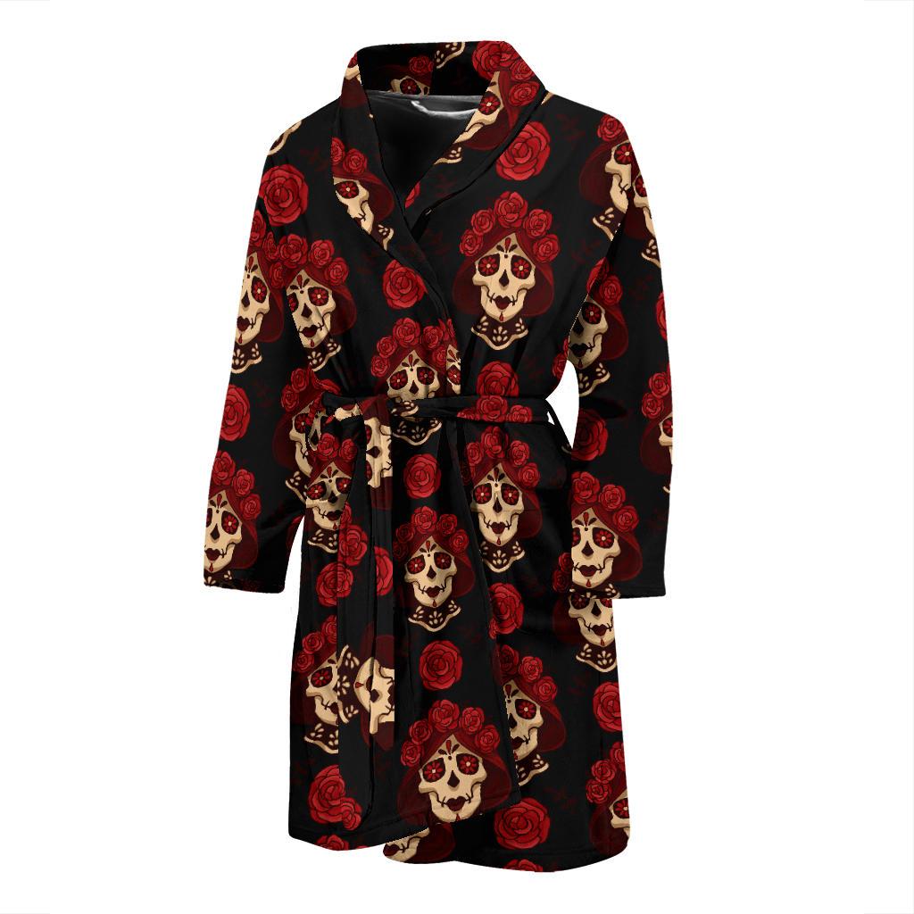 Day of the Dead Skull Girl Pattern Men Bath Robe-JTAMIGO.COM