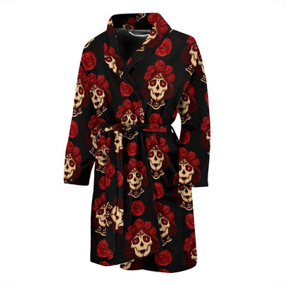 Day of the Dead Skull Girl Pattern Men Bath Robe-JTAMIGO.COM