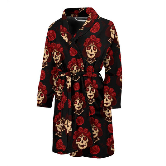 Day of the Dead Skull Girl Pattern Men Bath Robe-JTAMIGO.COM