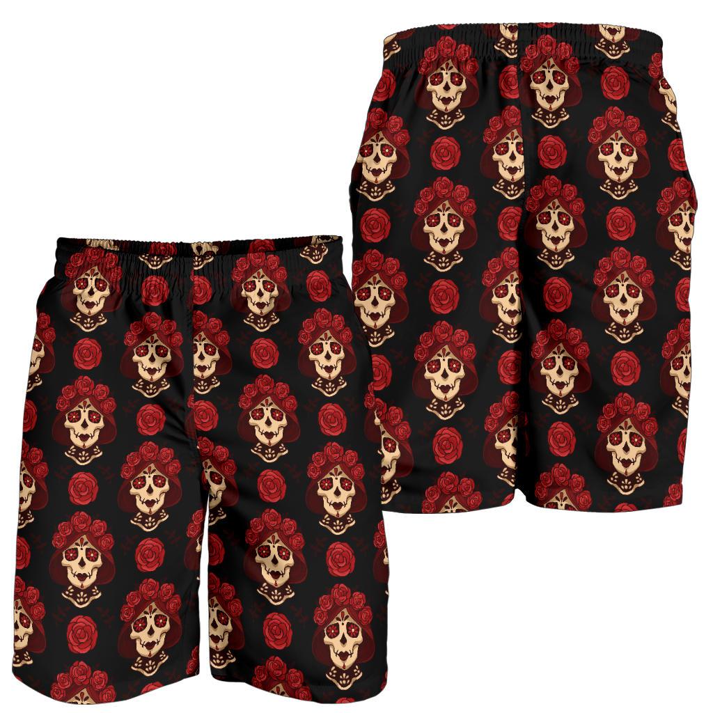 Day of the Dead Skull Girl Pattern Mens Shorts-JTAMIGO.COM