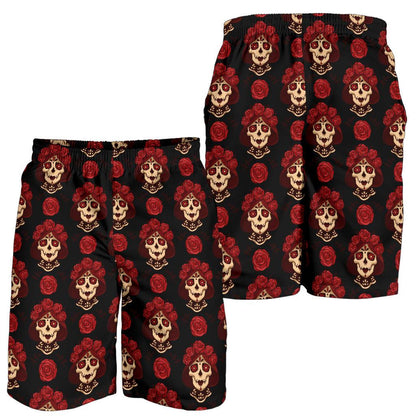 Day of the Dead Skull Girl Pattern Mens Shorts-JTAMIGO.COM