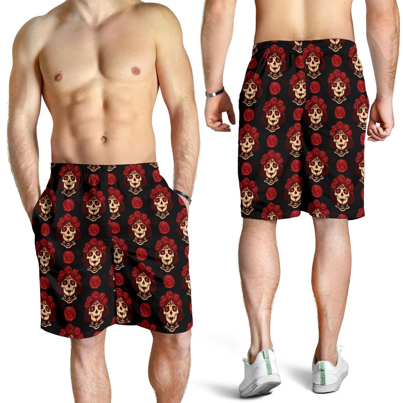 Day of the Dead Skull Girl Pattern Mens Shorts-JTAMIGO.COM