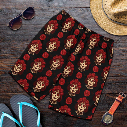 Day of the Dead Skull Girl Pattern Mens Shorts-JTAMIGO.COM