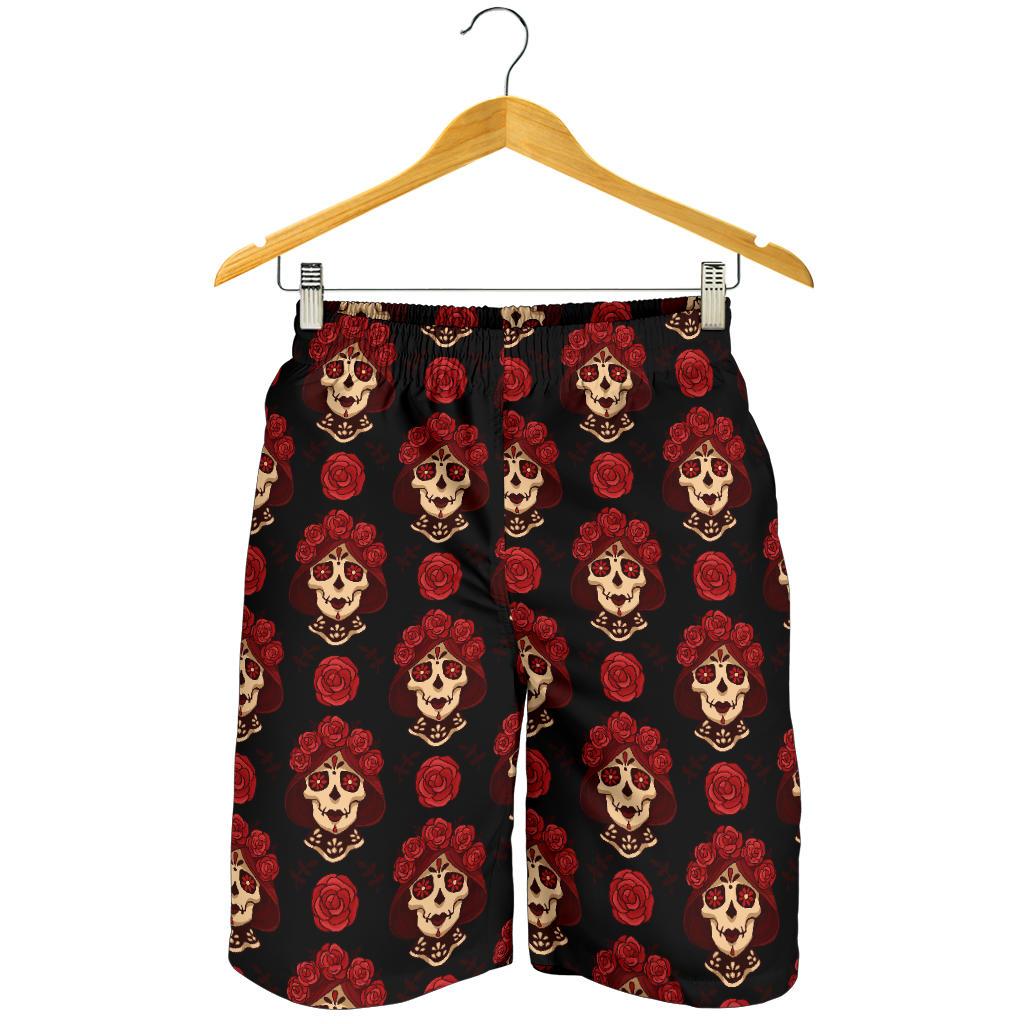 Day of the Dead Skull Girl Pattern Mens Shorts-JTAMIGO.COM