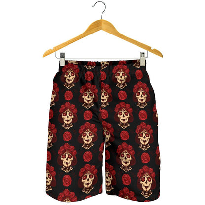 Day of the Dead Skull Girl Pattern Mens Shorts-JTAMIGO.COM
