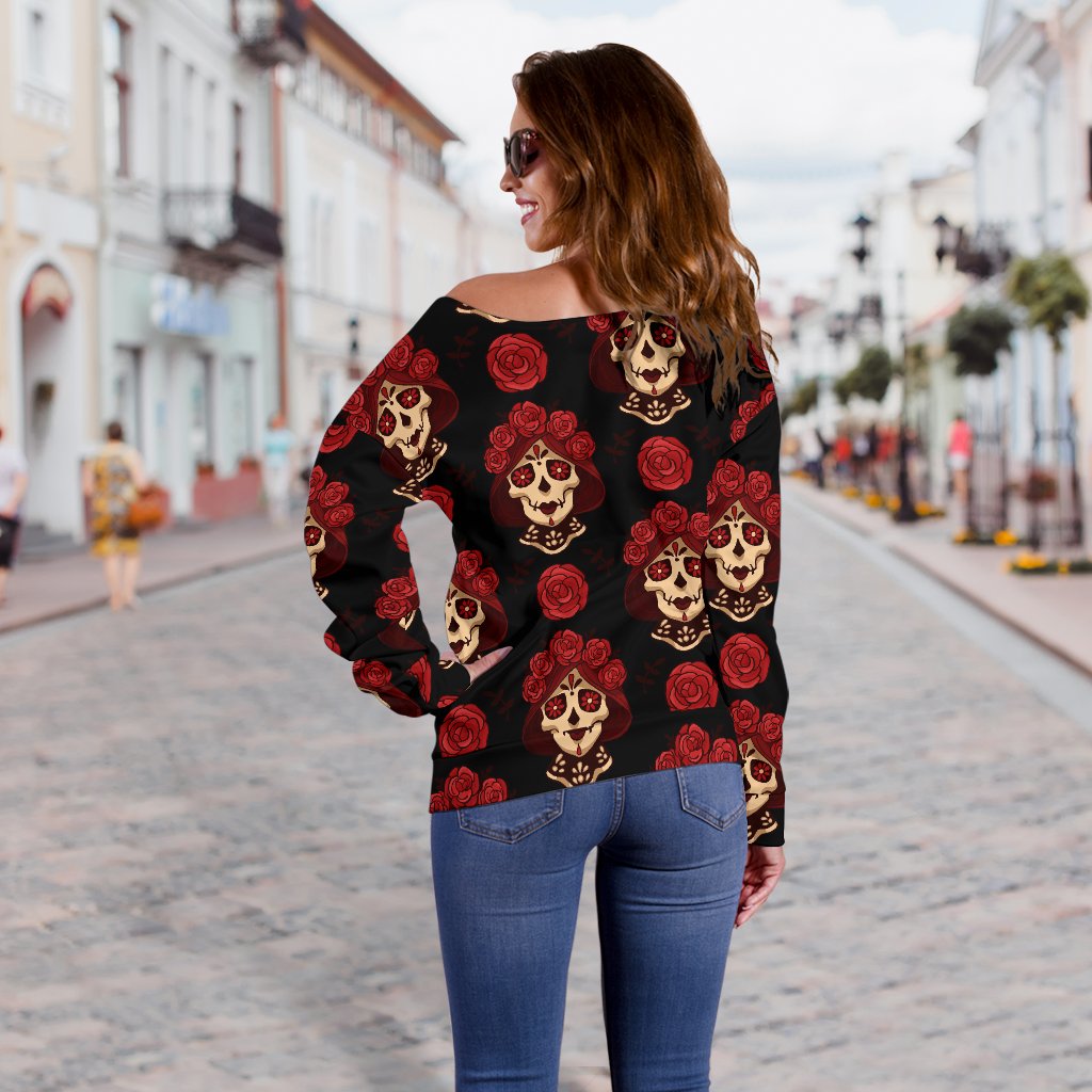 Day of the Dead Skull Girl Pattern Off Shoulder Sweatshirt