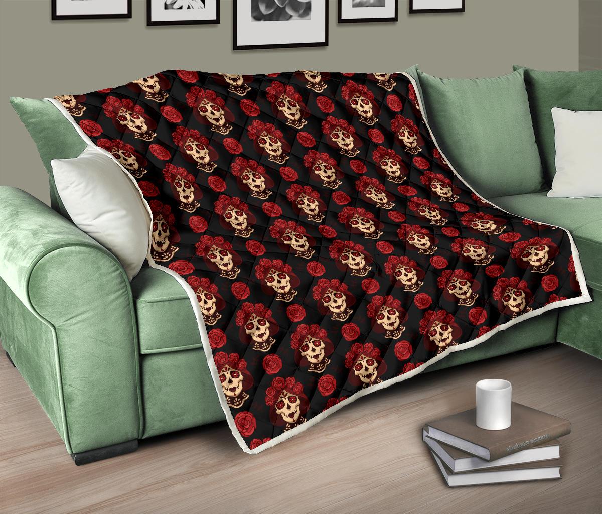 Day of the Dead Skull Girl Pattern Premium Quilt-JTAMIGO.COM
