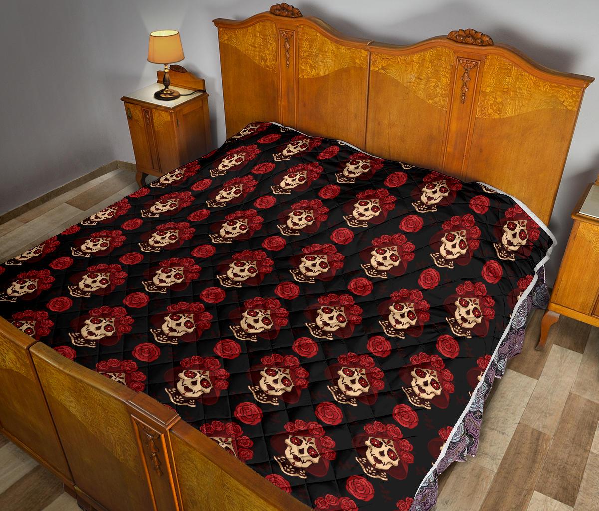 Day of the Dead Skull Girl Pattern Premium Quilt-JTAMIGO.COM