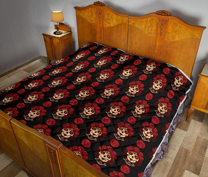 Day of the Dead Skull Girl Pattern Premium Quilt-JTAMIGO.COM