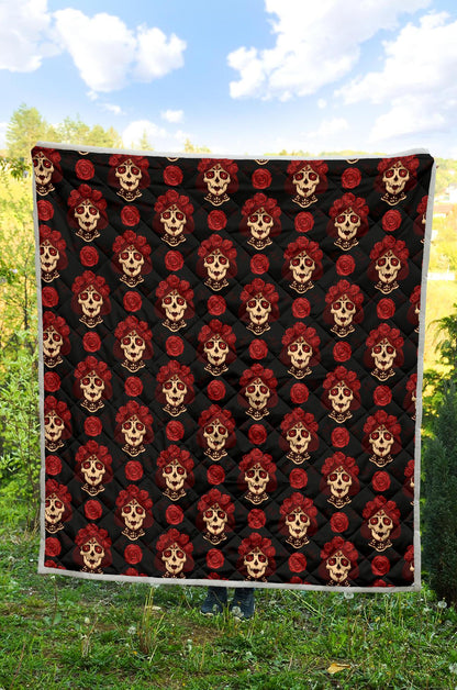 Day of the Dead Skull Girl Pattern Premium Quilt-JTAMIGO.COM