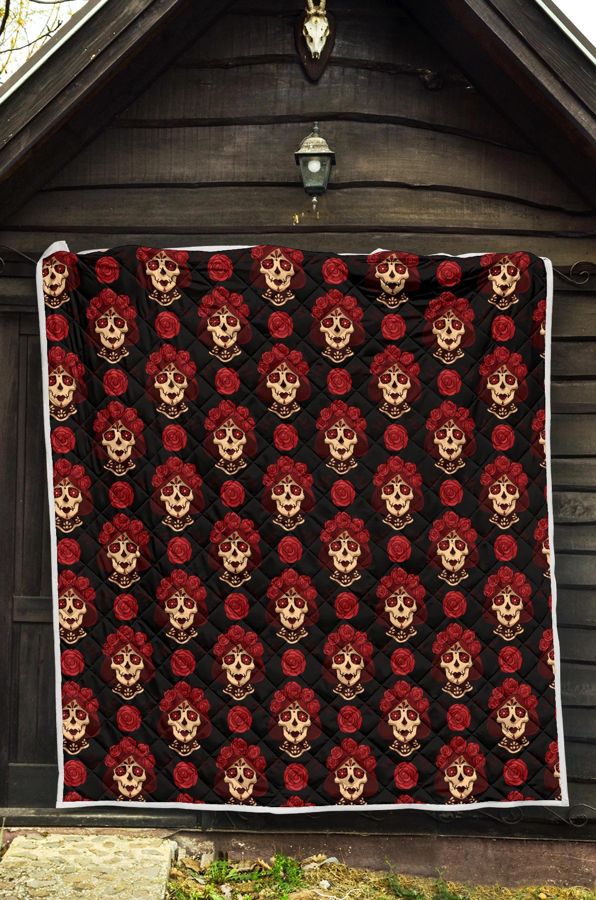 Day of the Dead Skull Girl Pattern Premium Quilt-JTAMIGO.COM