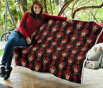 Day of the Dead Skull Girl Pattern Premium Quilt-JTAMIGO.COM