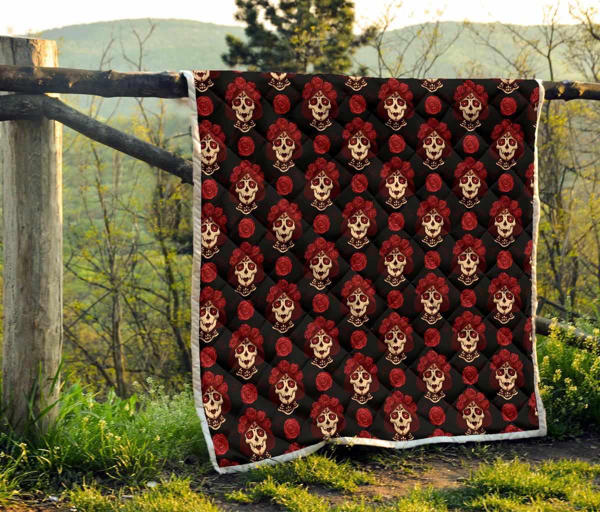 Day of the Dead Skull Girl Pattern Premium Quilt-JTAMIGO.COM