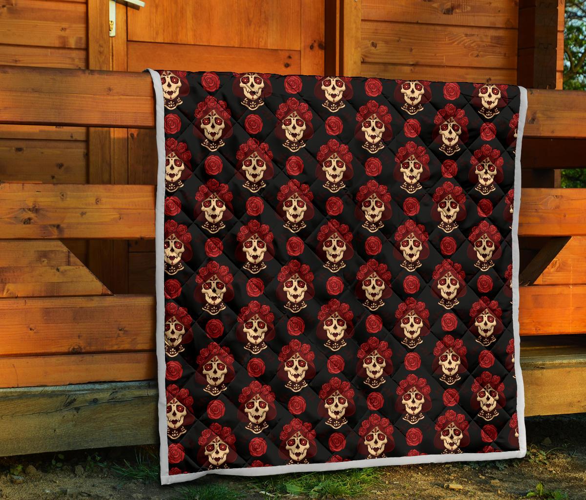 Day of the Dead Skull Girl Pattern Premium Quilt-JTAMIGO.COM
