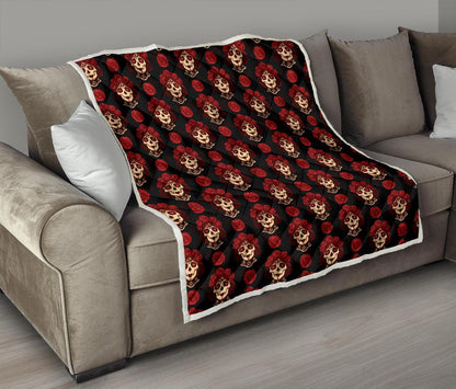 Day of the Dead Skull Girl Pattern Premium Quilt-JTAMIGO.COM