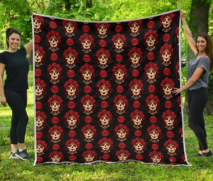 Day of the Dead Skull Girl Pattern Premium Quilt-JTAMIGO.COM