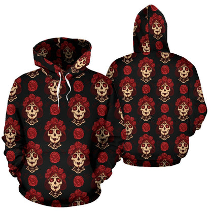 Day of the Dead Skull Girl Pattern Pullover Hoodie