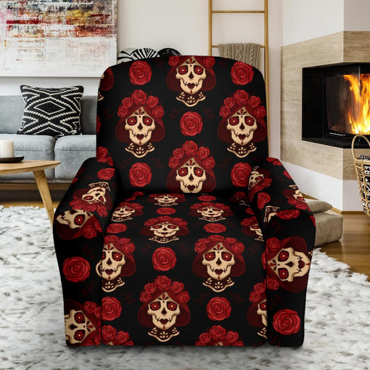 Day of the Dead Skull Girl Pattern Single Sofa Slipcover -JTAMIGO.COM