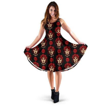 Day Of The Dead Skull Girl Pattern Sleeveless Dress