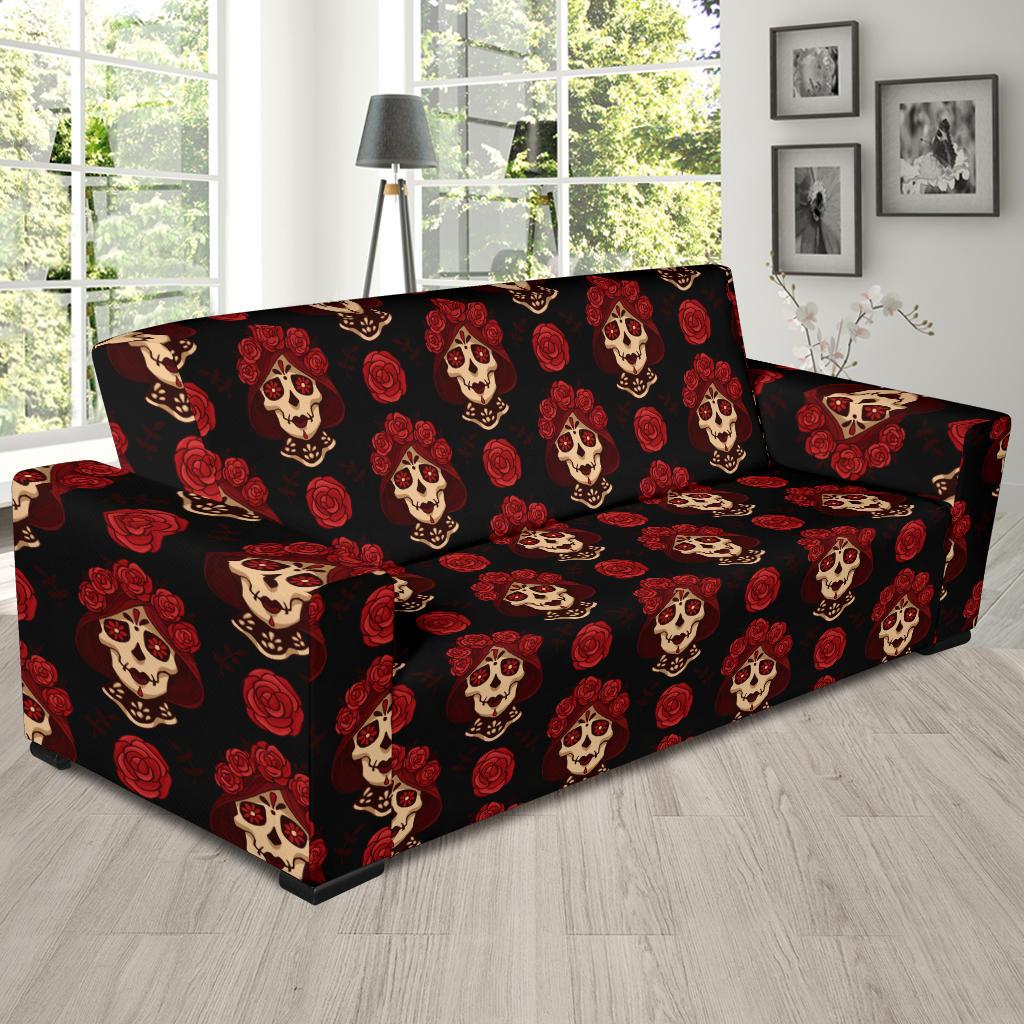 Day of the Dead Skull Girl Pattern Sofa Slipcover-JTAMIGO.COM