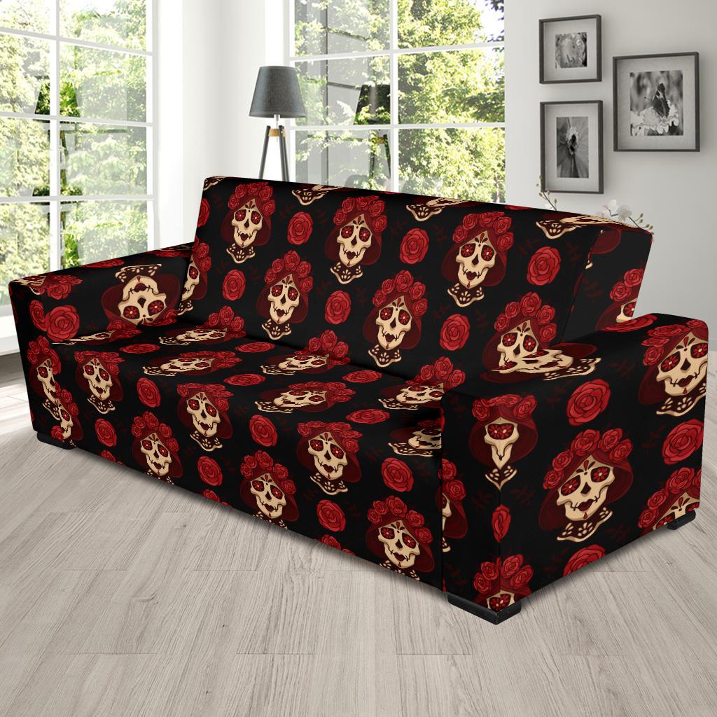 Day of the Dead Skull Girl Pattern Sofa Slipcover-JTAMIGO.COM