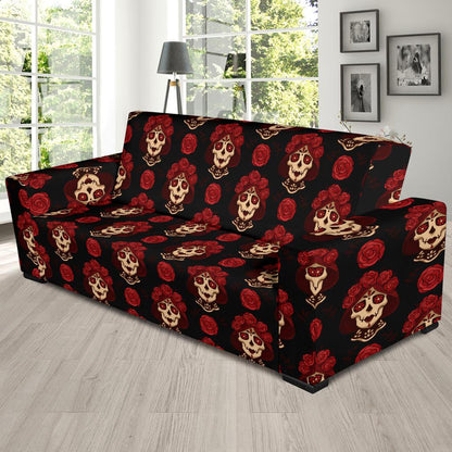 Day of the Dead Skull Girl Pattern Sofa Slipcover-JTAMIGO.COM