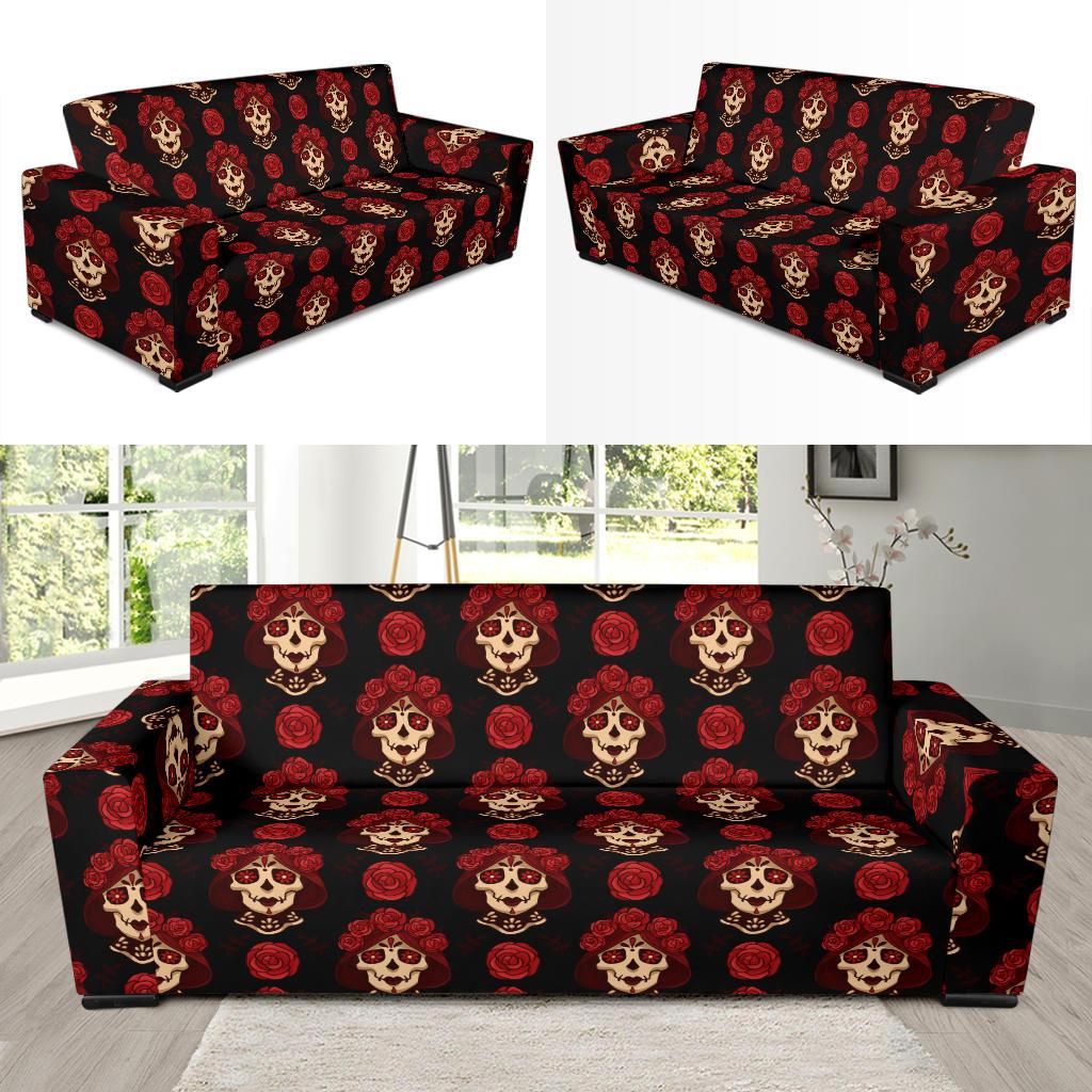 Day of the Dead Skull Girl Pattern Sofa Slipcover-JTAMIGO.COM