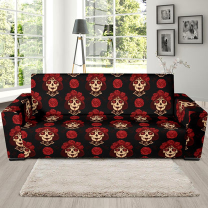 Day of the Dead Skull Girl Pattern Sofa Slipcover-JTAMIGO.COM